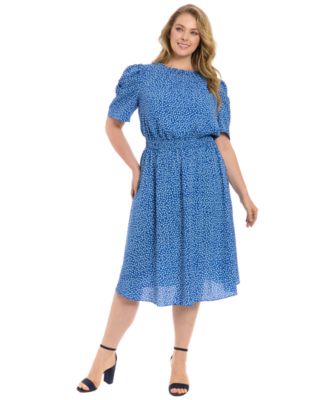 London Times - Plus Size Printed Caterpillar-Sleeve Dress