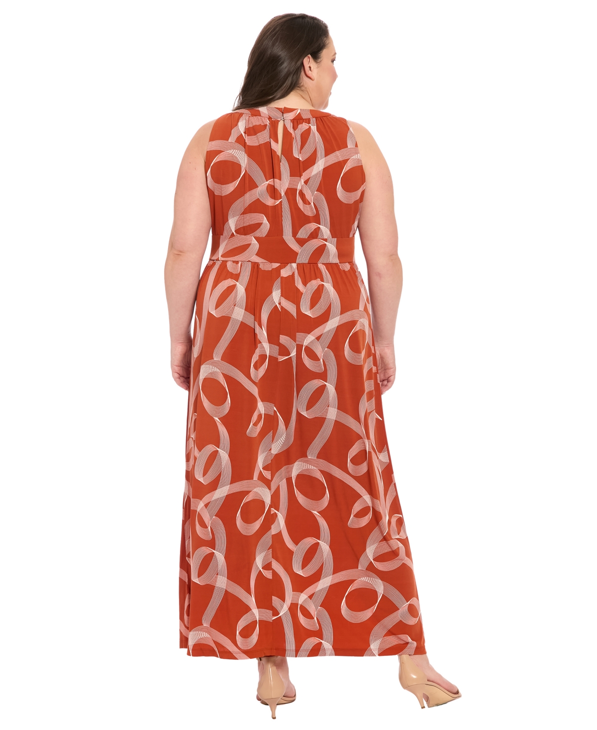 London Times Swirly Scroll Printed Jersey Dress In Burgundy