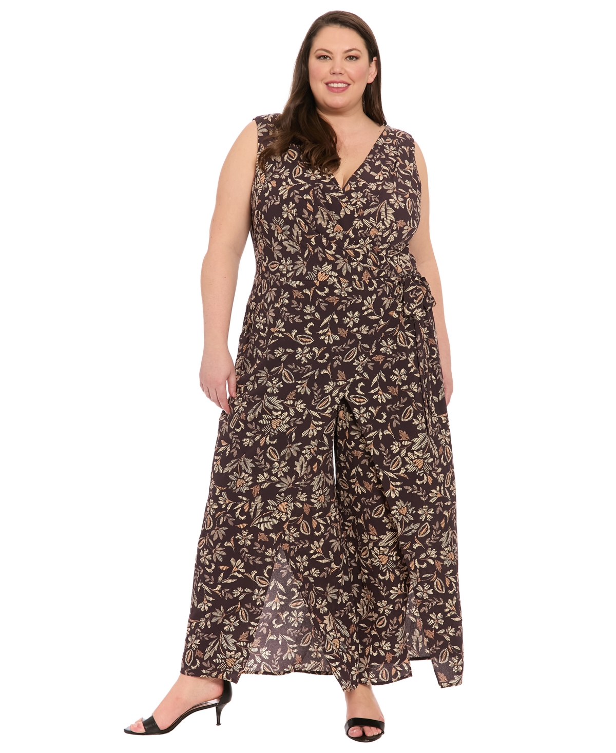 London Times Plus Printed Walk-Through Jumpsuit
