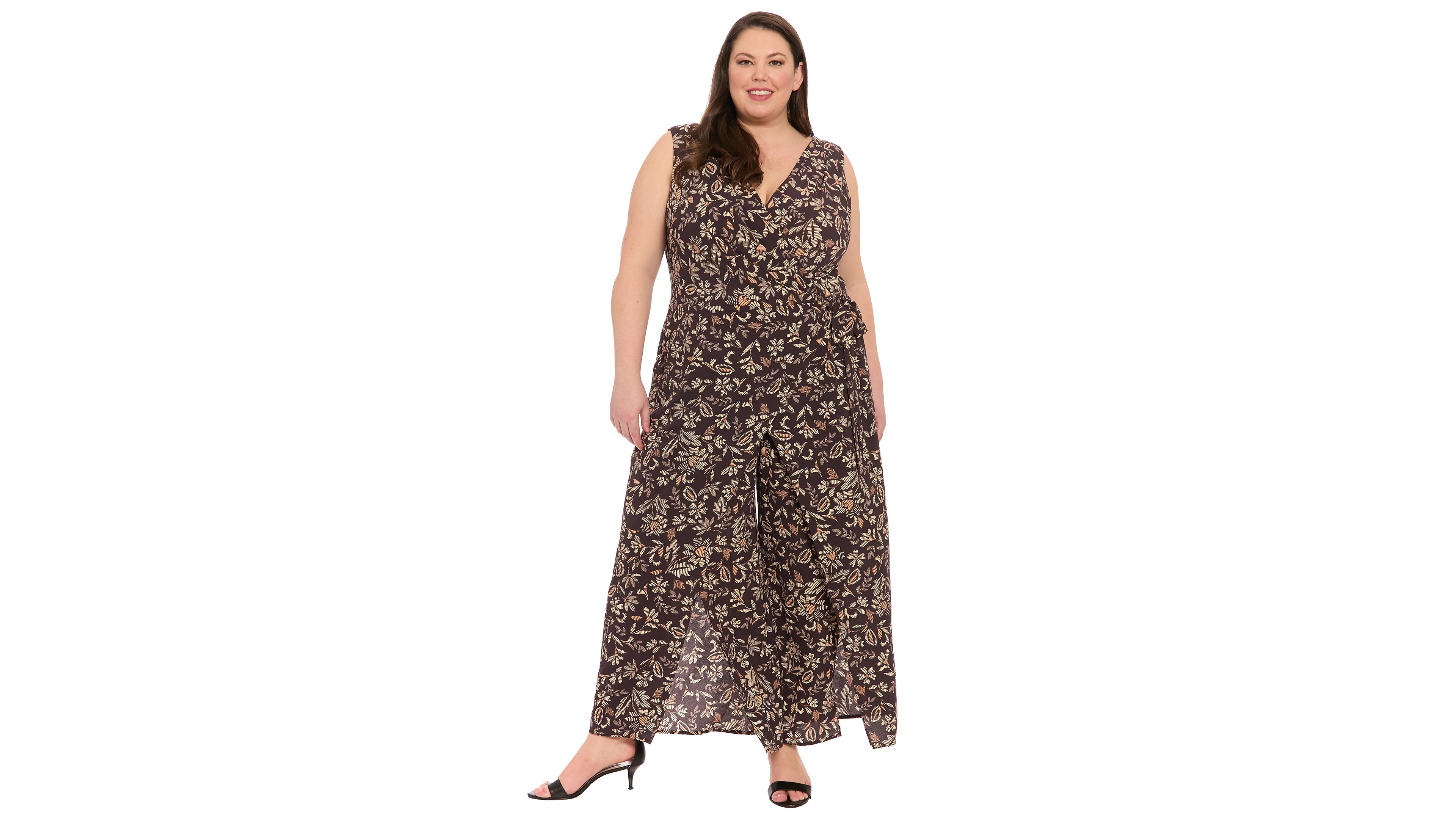 London Times Plus Size Printed Walk-Through Jumpsuit