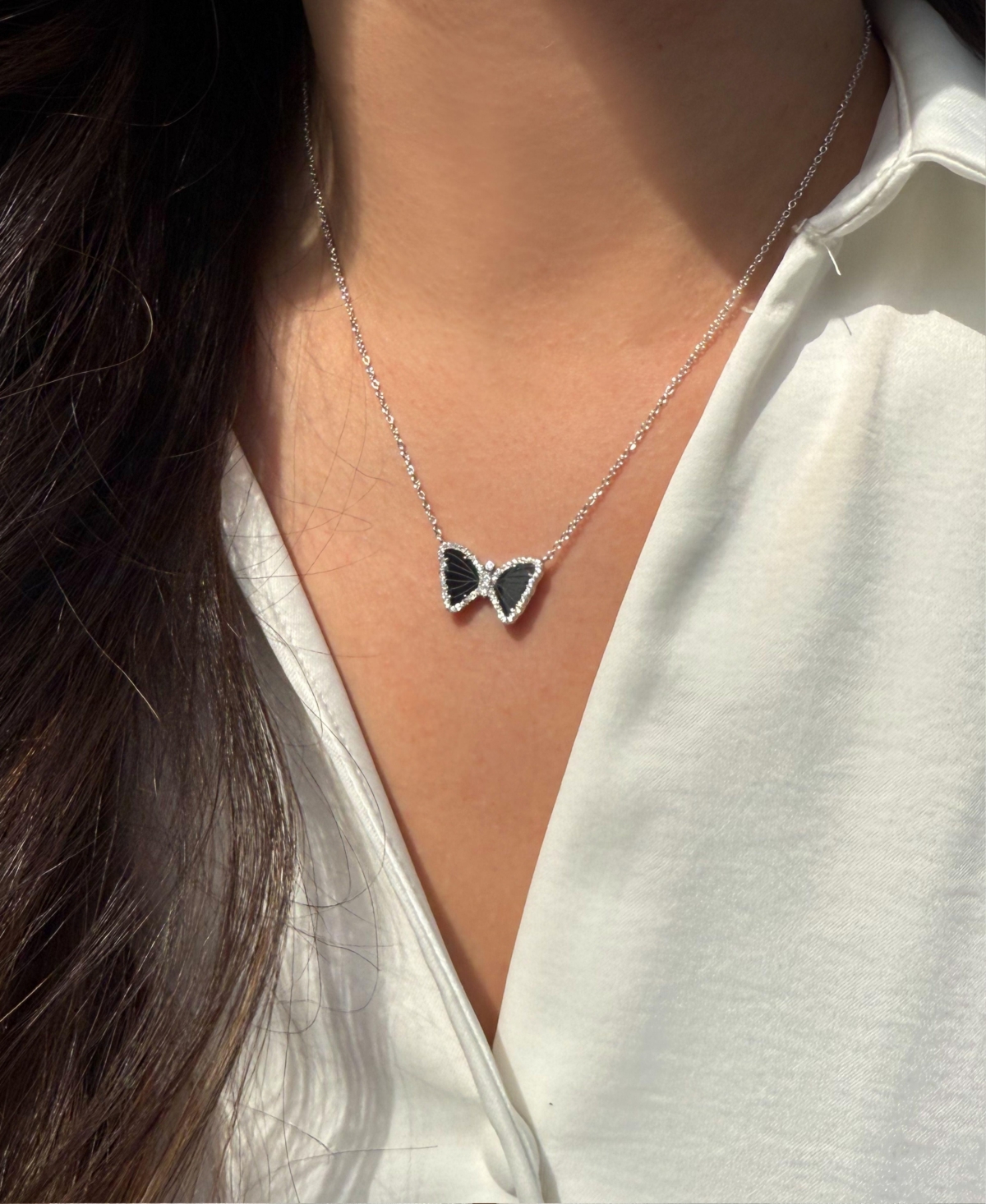 Kamaria Mini Butterfly Necklace With Black Onyx In 14k Gold Plated Sterling Silver