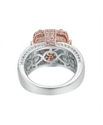 Suzy Levian Two-Tone Sterling Silver Cushion Cut Center Topaz Cocktail Milano Ring