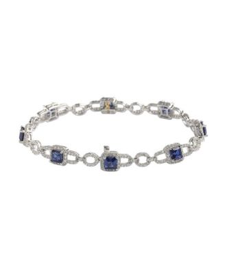Suzy Levian Sterling Silver Sapphire & Created White Sapphire Asscher-cut Pave Link Bracelet