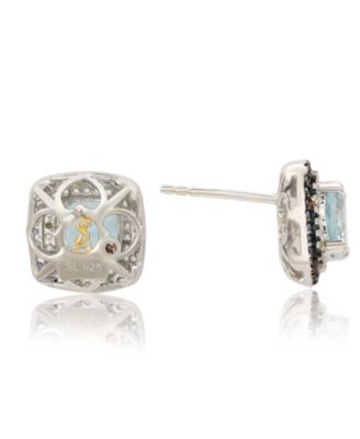 Suzy Levian Sterling Silver Cushion Cut Topaz And Sapphire Accent Stud Earrings