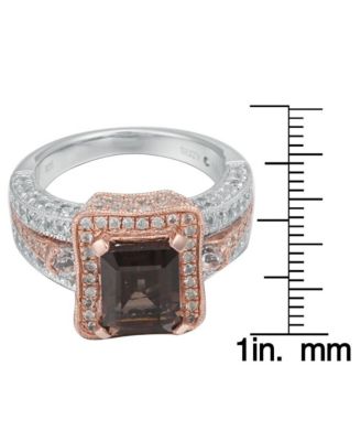 Suzy Levian Two-Tone Sterling Silver Emerald Cut Center Topaz Cocktail Milano Ring