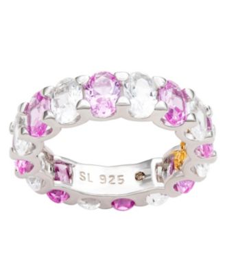 Suzy Levian Sterling Silver Oval Sapphire and Created White Sapphire Eternity Band