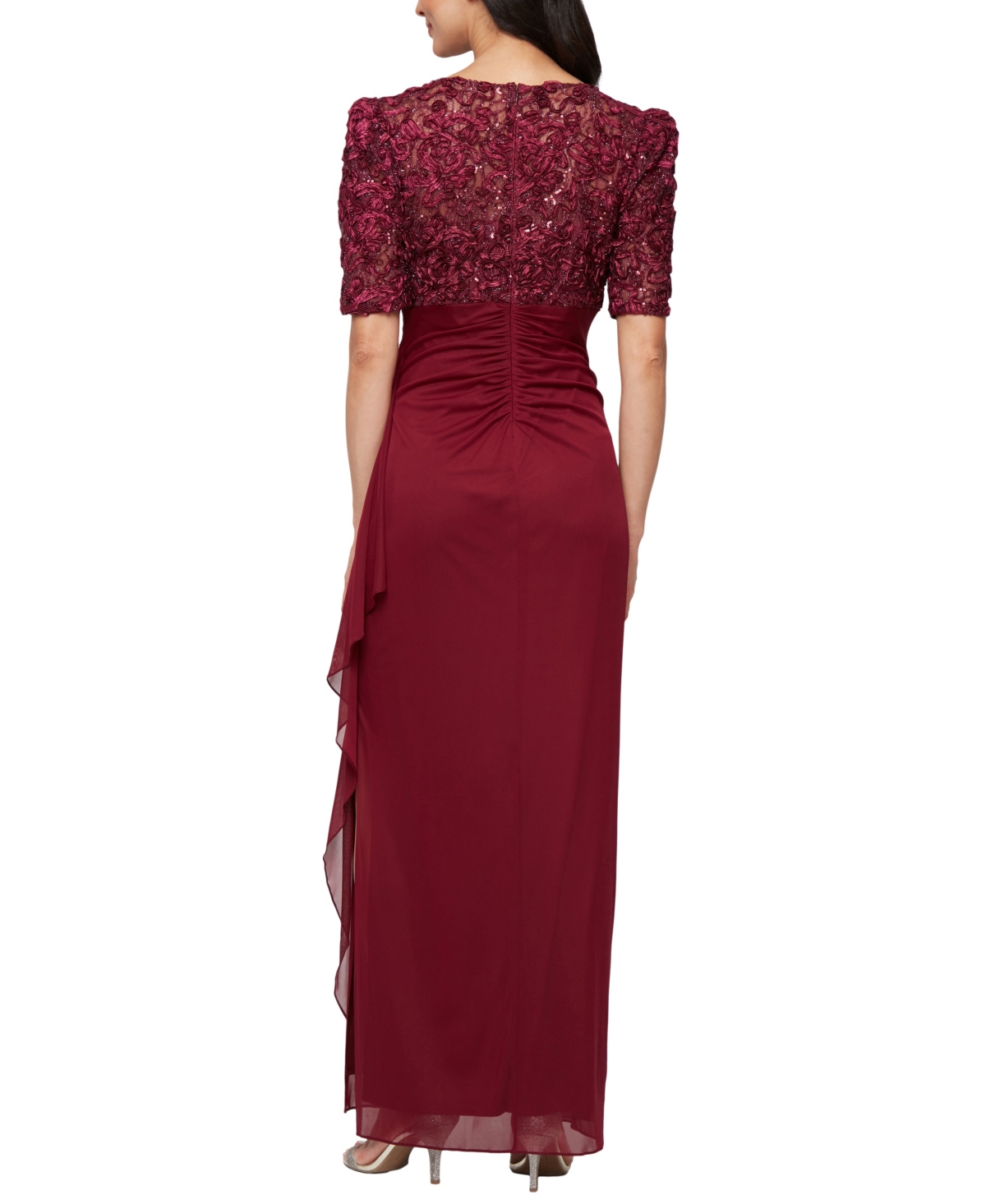 Alex Evenings Petite Empire Waist Dress In Burgundy