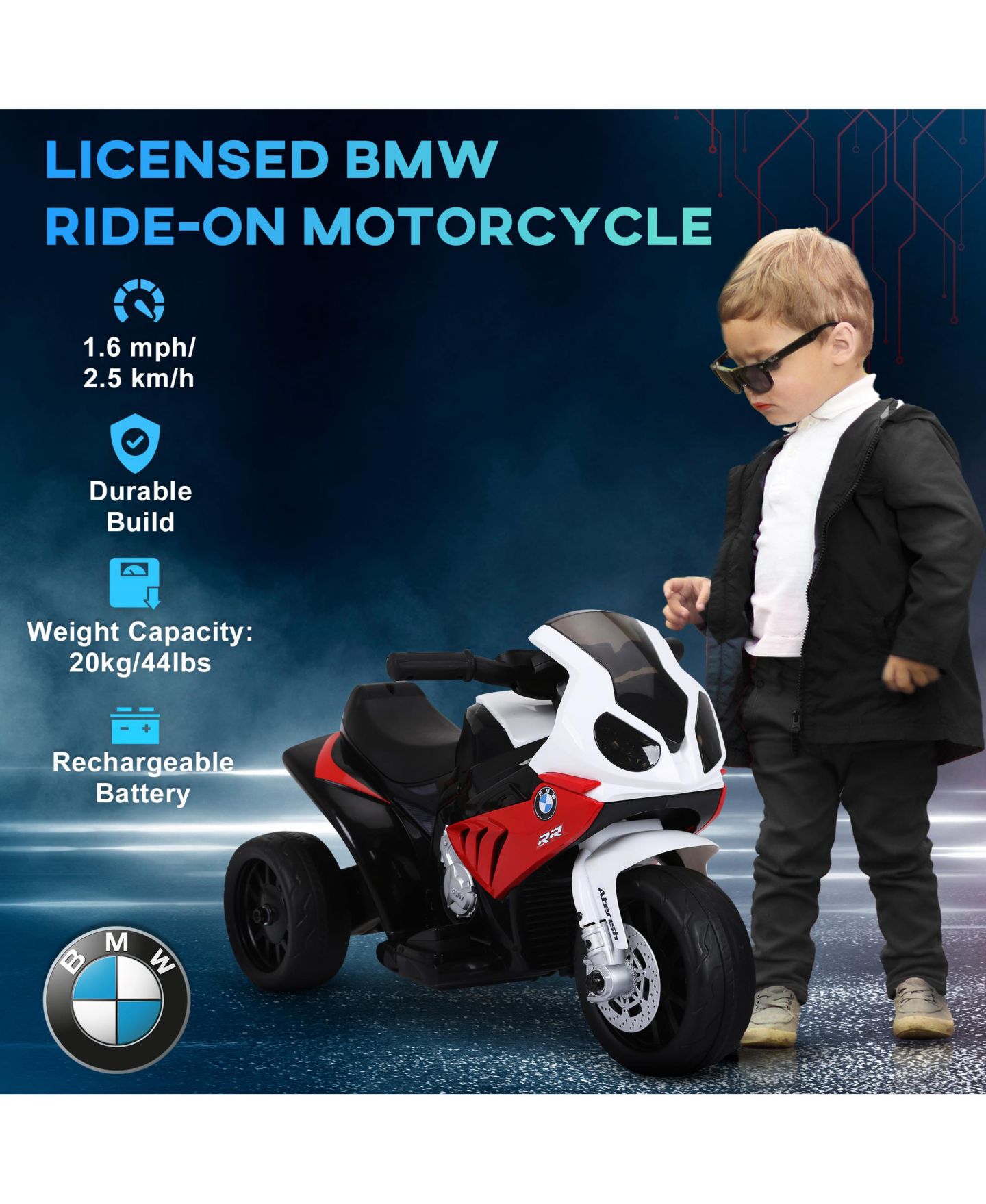 Детская игрушка Aosom 6V Licensed BMW S1000RR Ride-On Motorcycle with Headlights and Music, Ages 1+ — фото 4