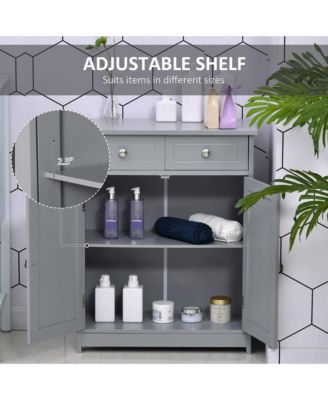 Wooden Bathroom Floor Cabinet with 2 Doors, 2 Drawers and Adjustable Shelf,