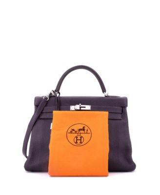 Pre-Owned Hermes Kelly 32 Handbag Purple Clemence with Palladium Hardware