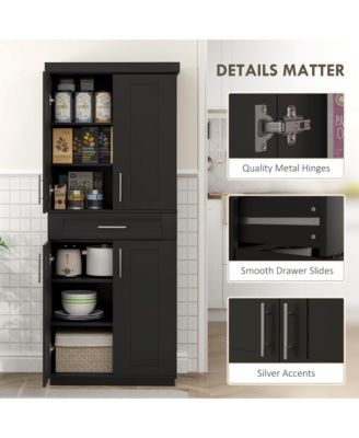 Kitchen Pantry with Doors and Drawer, Adjustable Shelves