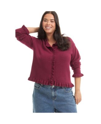 Women's June + Vie Ruffle Hem Buttoned Sweater