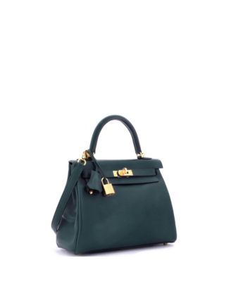 Pre-Owned Hermes Kelly 25 Handbag Green Swift with Gold Hardware