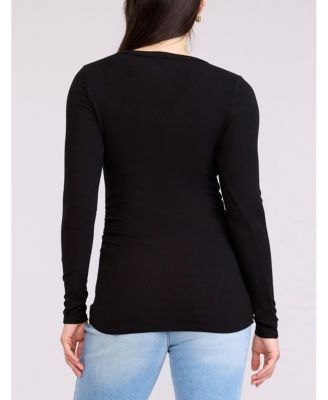 Women's V-Neck Side-Ruched Long Sleeve Henley Tee - Motherhood Maternity