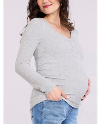 Women's V-Neck Side-Ruched Long Sleeve Henley Tee - Motherhood Maternity