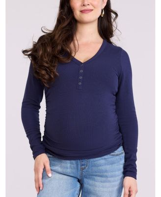 Women's V-Neck Side-Ruched Long Sleeve Henley Tee - Motherhood Maternity