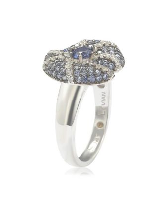 Sterling Silver Sapphire Pave Whimsical Heart Leaf Ring