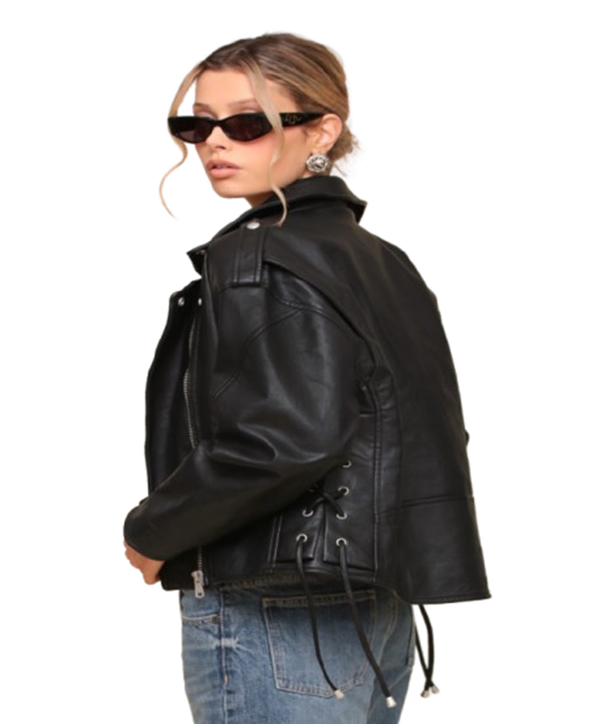 Avec Les Filles Women's Oversized Leather Moto Jacket In Black