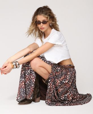 Women's High Slit Western Belt Maxi Skirt