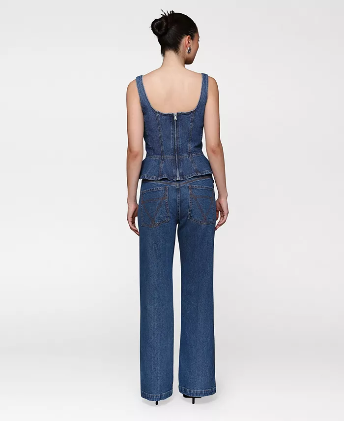 Women's Flare Leg Patch Pocket Denim Jeans - thumbnail 7