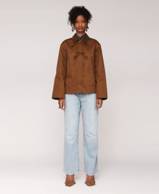 Women's Oversized Chore Big Patch Pockets and Bows Jacket