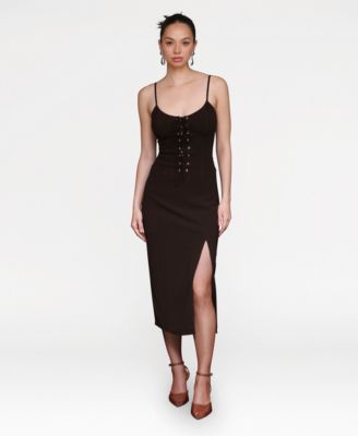 Women's Lace Up Corset Midi Dress