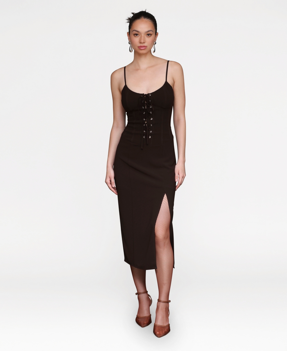 Avec Les Filles Women's Lace Up Corset Midi Dress In Brown