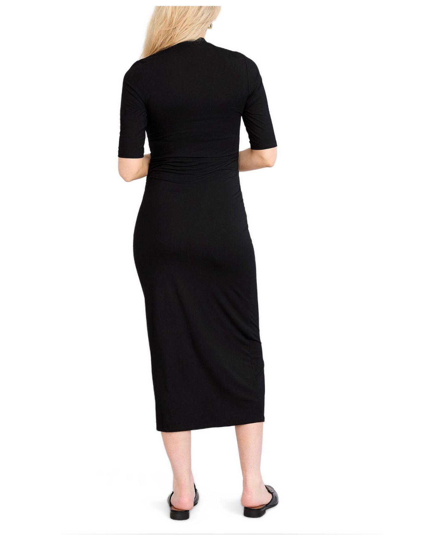 Женское платье Motherhood Maternity Mock Neck 3/4 Sleeve Ribbed Maxi Dress - Motherhood, цвет: Чёрный — фото 2