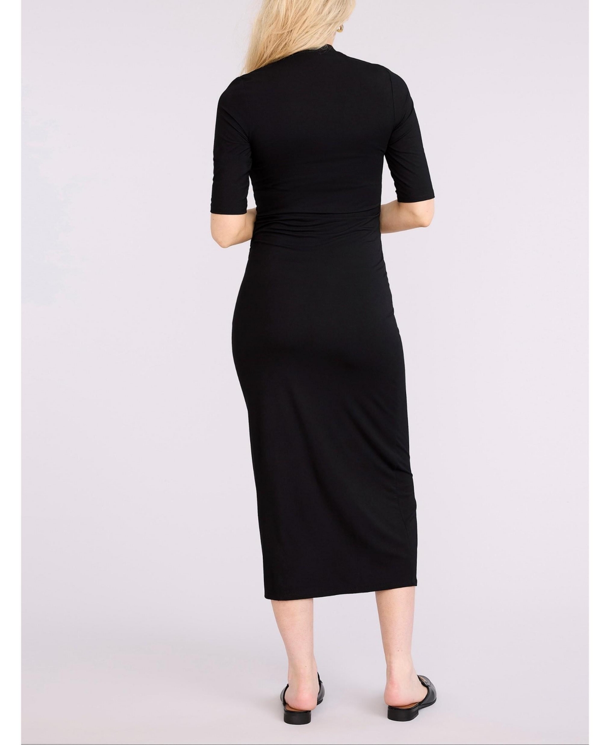 Motherhood Maternity Women's Mock Neck 3/4 Sleeve Ribbed Maxi Dress