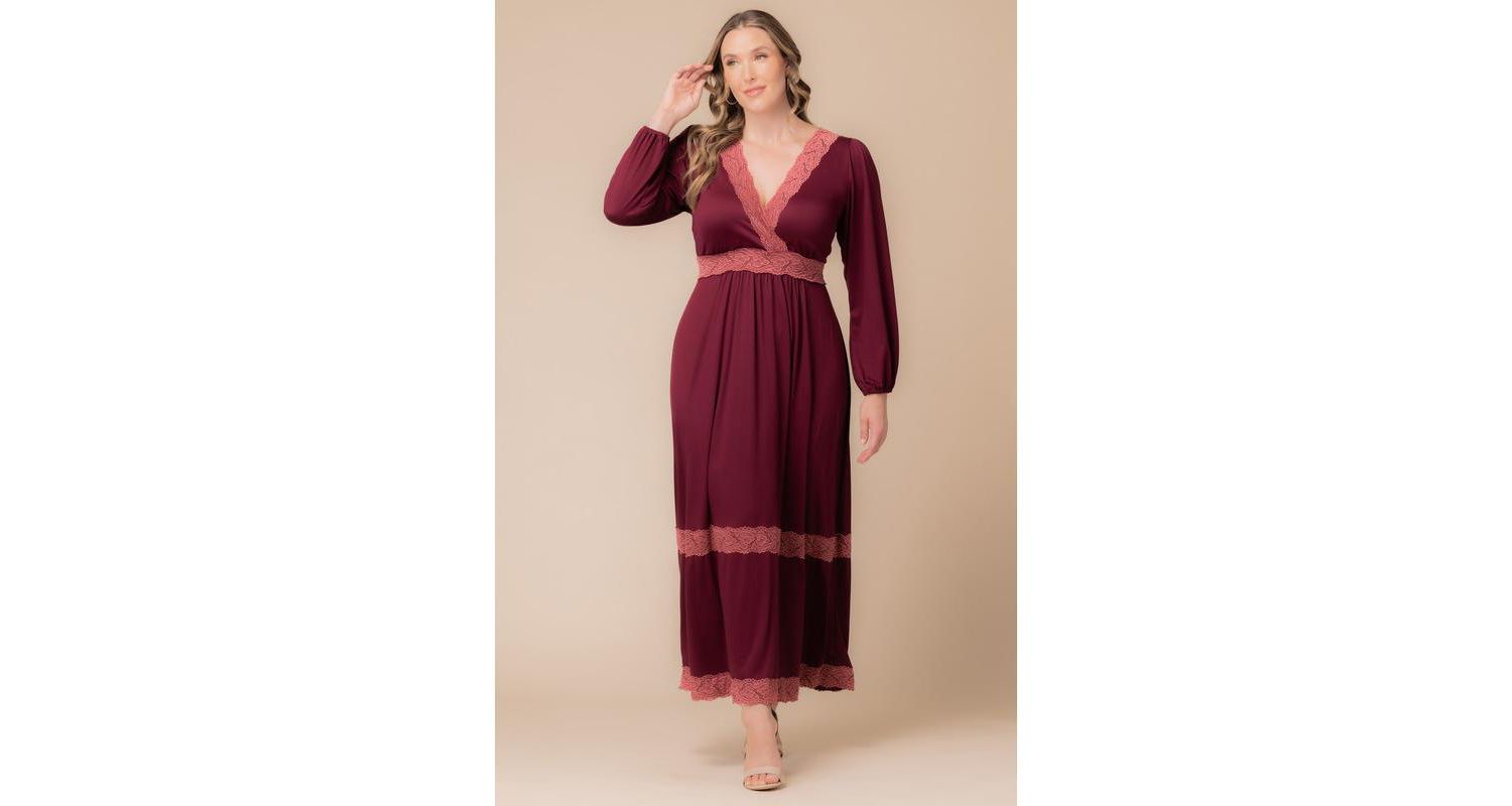 Women's Plus Size Lara Lace Trim Long Dress