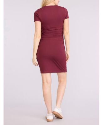 Women's Crewneck Short Sleeve Side Ruched Bodycon Mini Dress - Motherhood Maternity