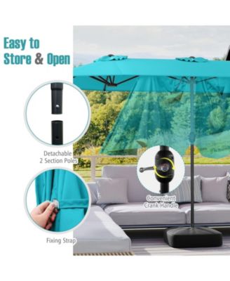 13 Feet Double-Sided Patio Twin Table Umbrella with Crank Handle