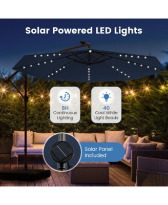 10 Feet Solar Offset Hanging Umbrella with 40 Lamp Beads and Solar Panel