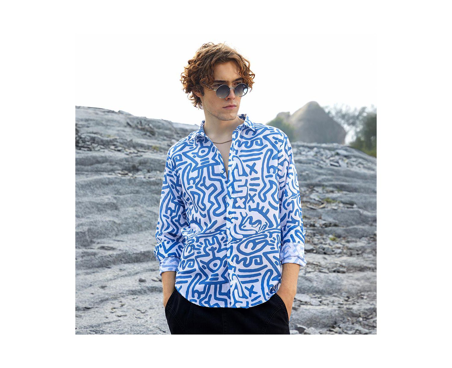 Men's Contrast Graffiti Shirt