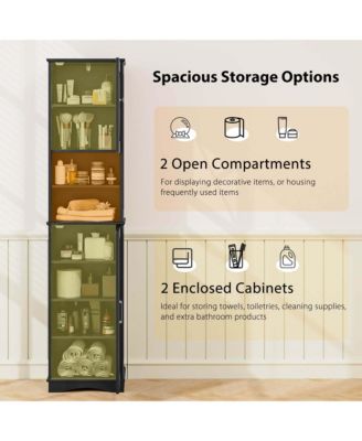 67" MDF Freestanding Bathroom Storage Cabinet with 5 Adjustable Shelves