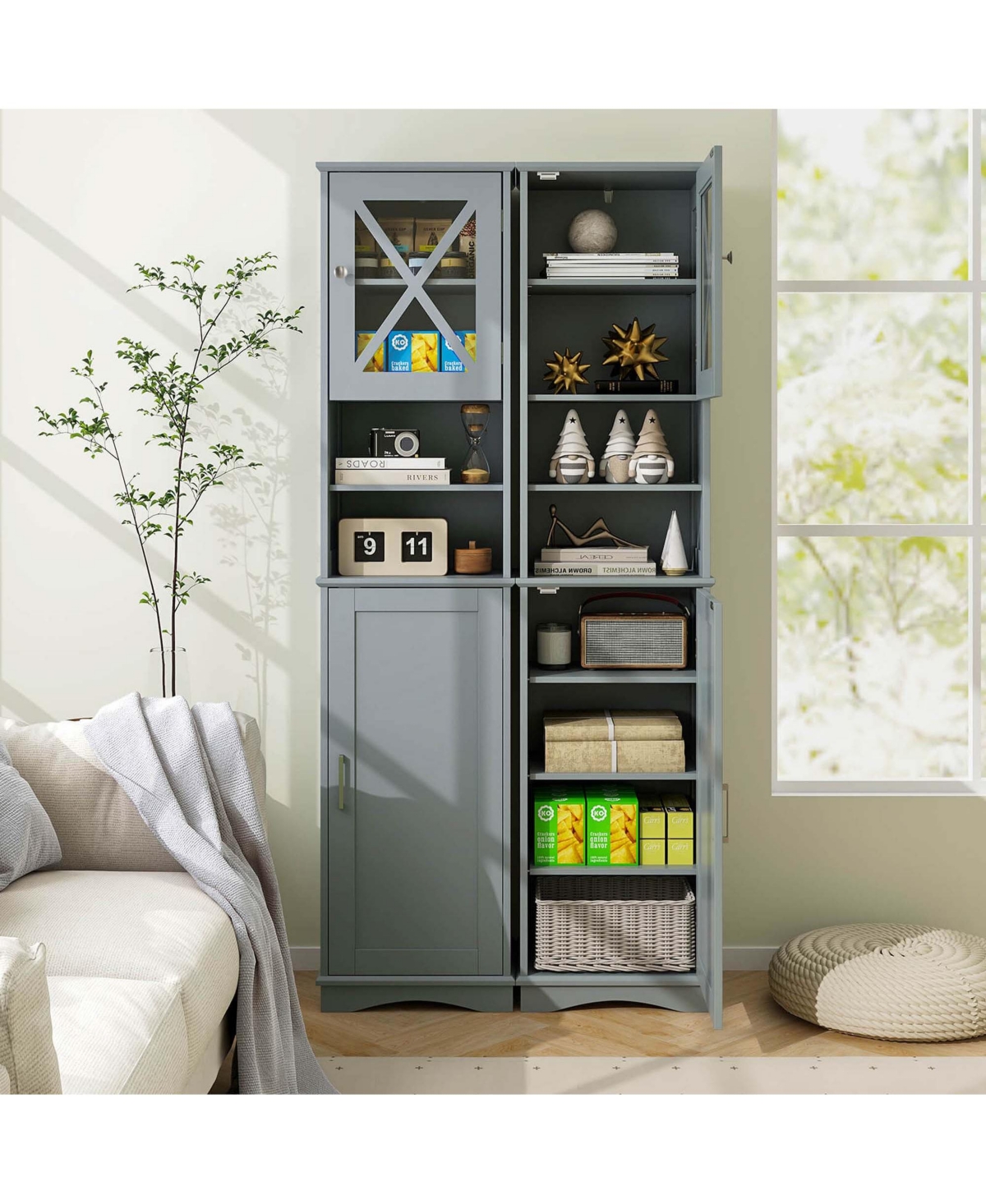 Costway 67" Tall Bathroom Cabinet Freestanding Storage with 5 Adjustable Shelves