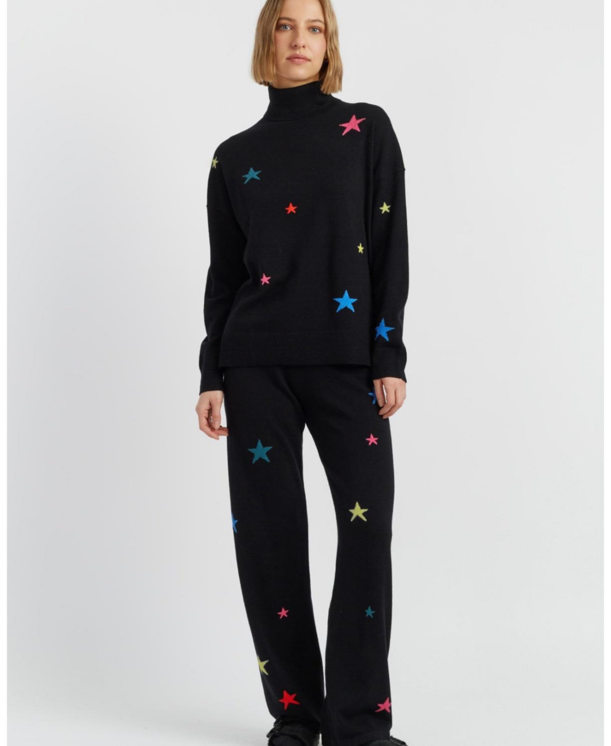 Chinti & Parker Women's Wool Cashmere Star Wide-Leg Track Pants