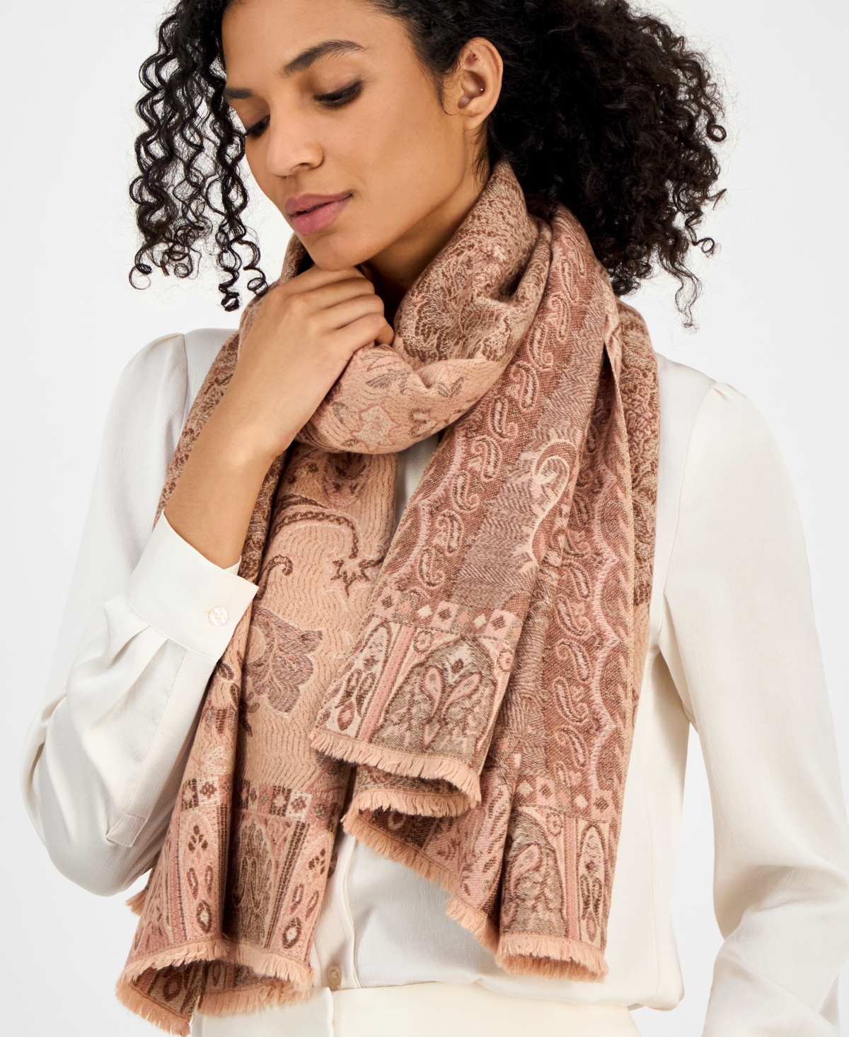 Giani Bernini Paisley Floral Jacquard Wrap Scarf, Macy's Exclusive In Brown