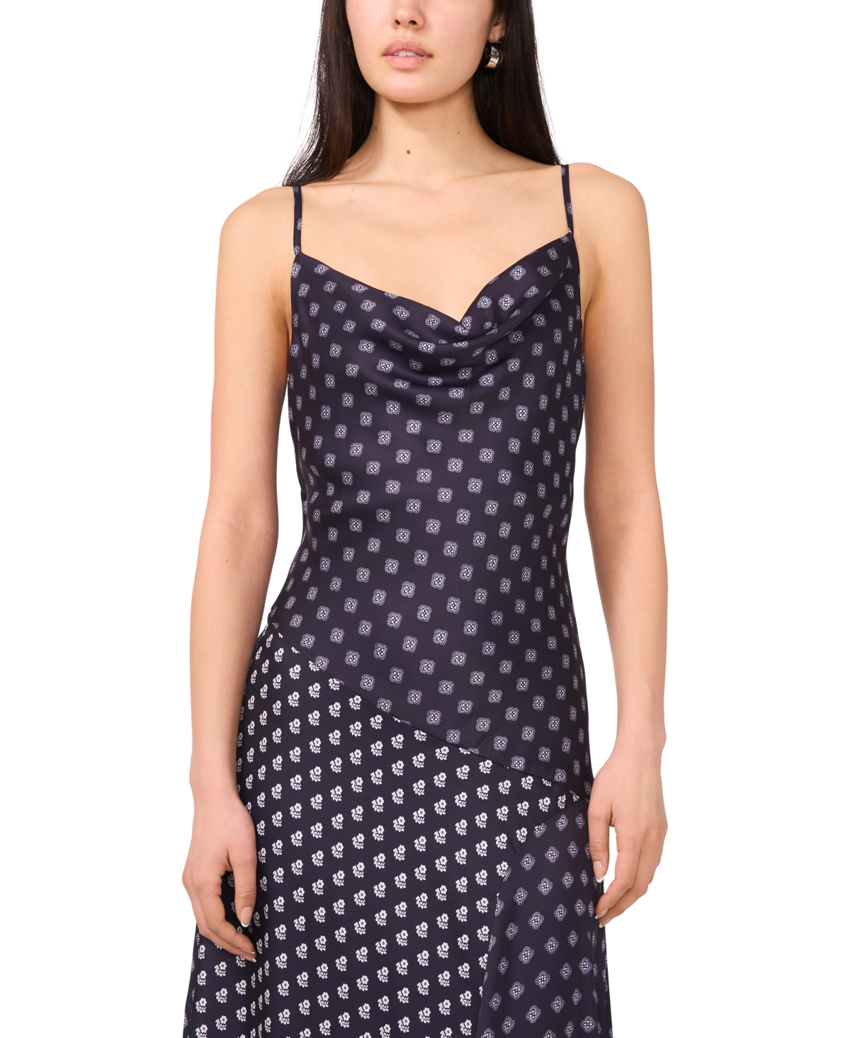 1.state Women's Cowl Neck Asymmetric Hem Combo Slip Dress In Multi
