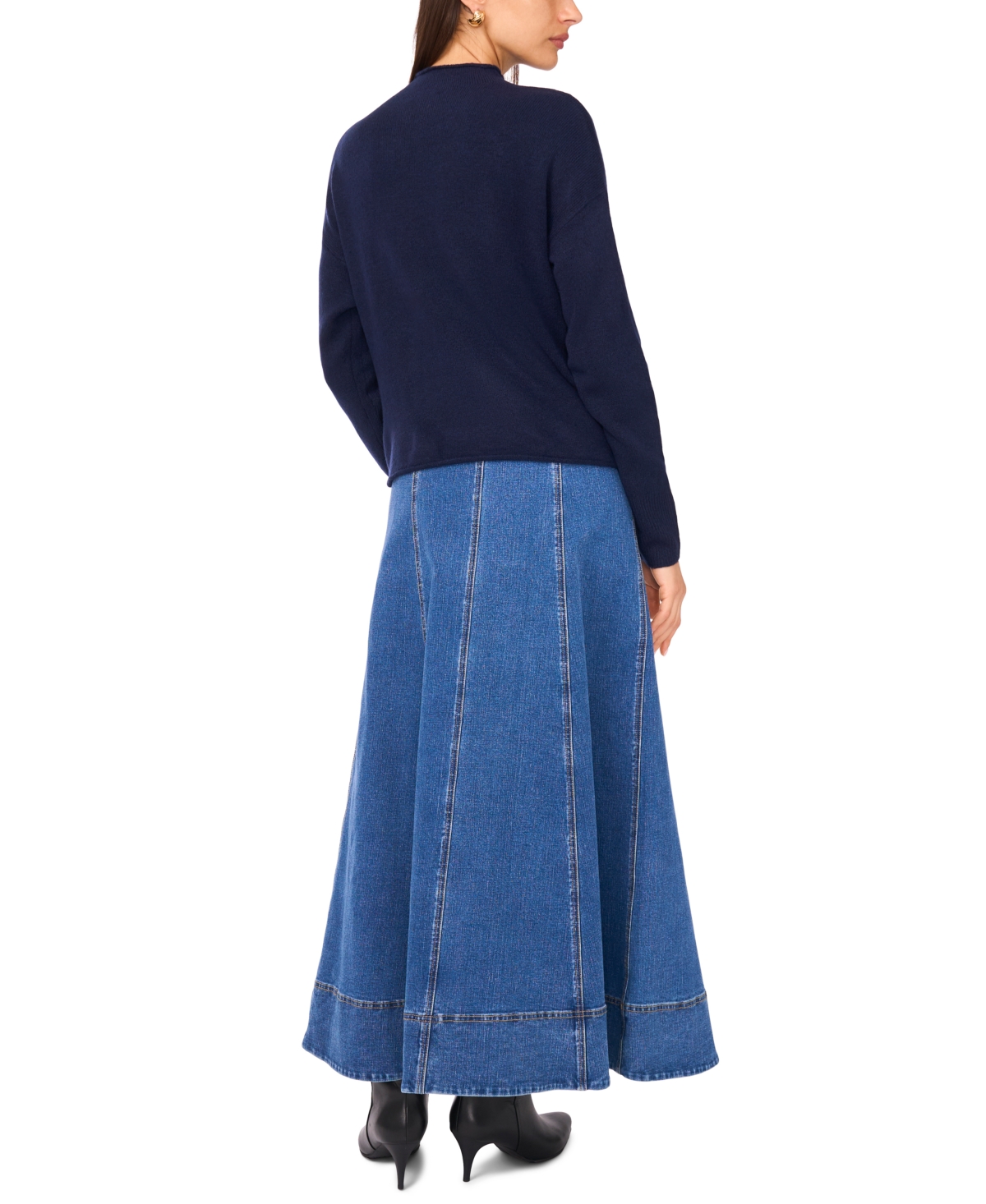 1.state Women's Long Sleeve Mock Neck Rolled Hem Sweater In Blue