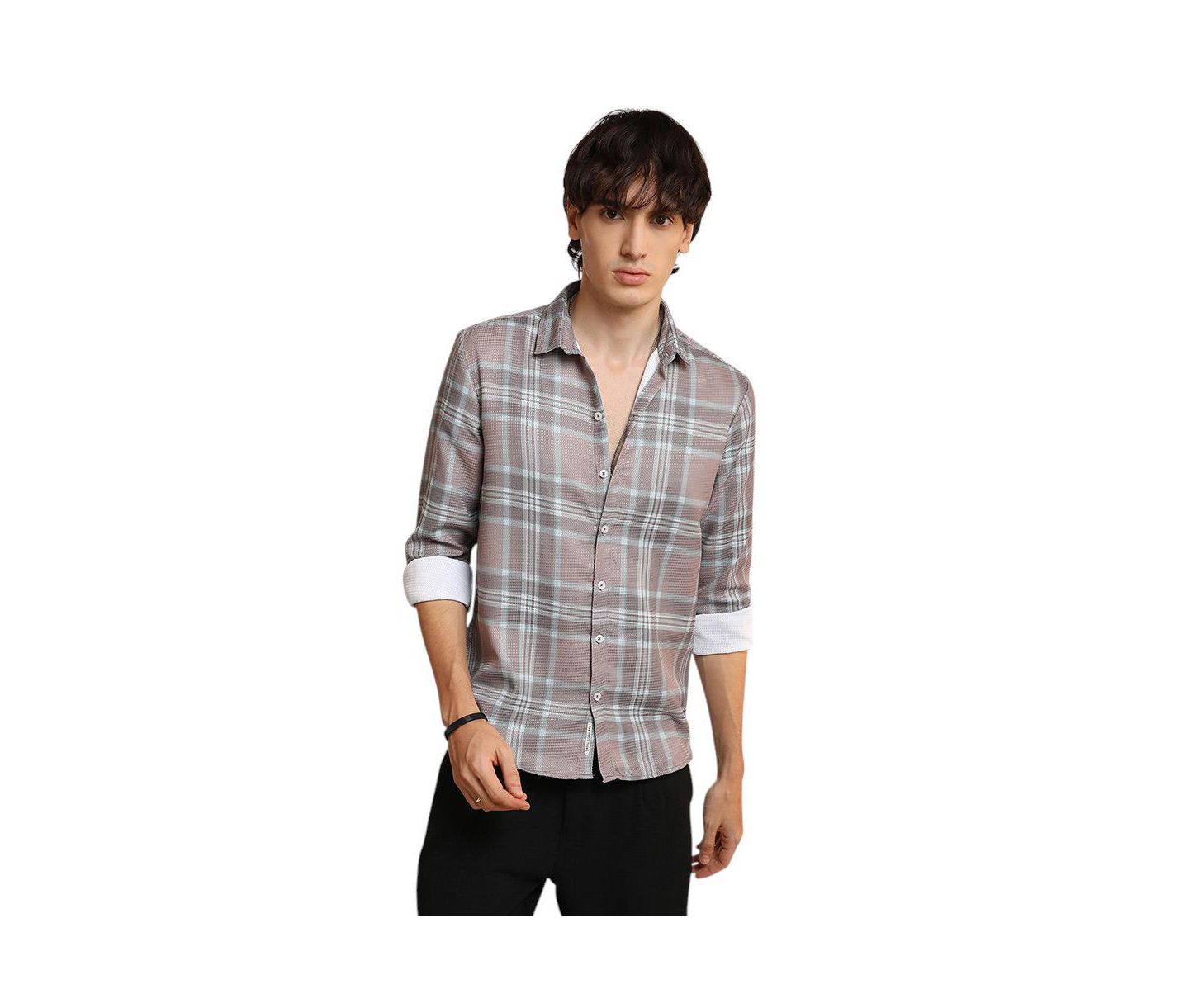 Мужская рубашка Cahoot Campus Sutra Nude Pink & Cloud Grey Tartan Plaid, цвет: Коричневый — фото 1