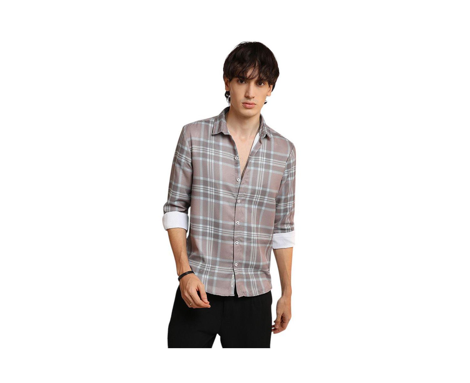 Men's Nude Pink & Cloud Grey Tartan Plaid Shirt