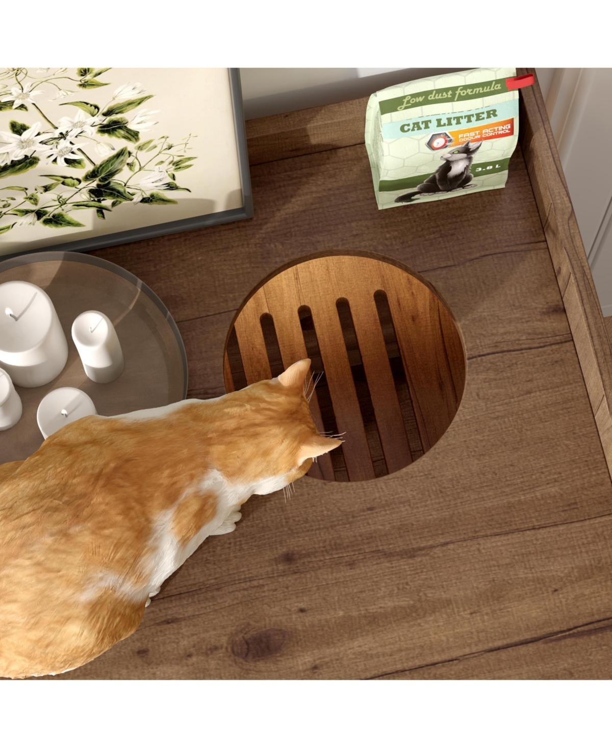 Casainc 43" Cabinet Cat Litter Box Enclosure Hidden Cat Litter Box with Drawer and Stairs