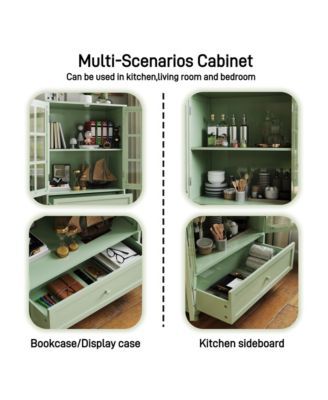 Storage Cabinet with Double Glass Doors and Drawer