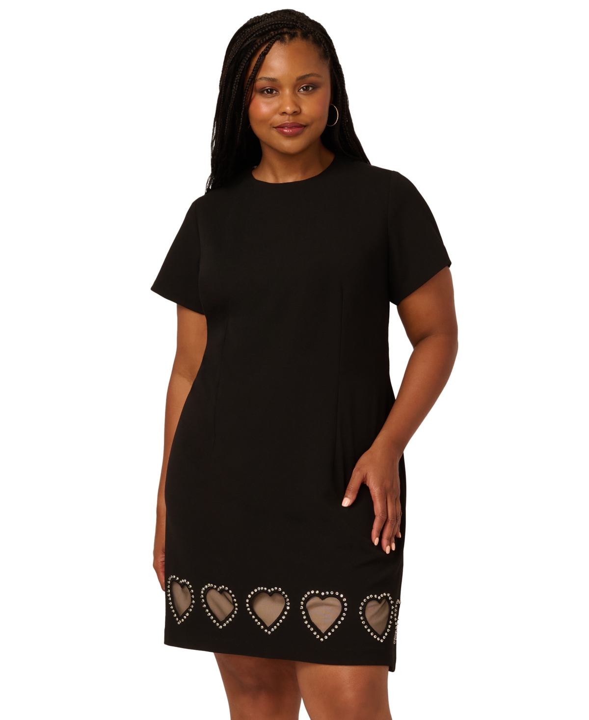 Adrianna Plus Size Women's Beaded Knit Crepe Sheath Dress In Black