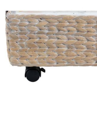 Chett 26.38" Minimalist Hand-Woven Hyacinth/Wood Underbed Storage Bin with Wheels and Handles