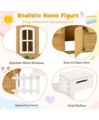 Wood Playhouse with Bench and Serving Stations for 2+ Years Old Kids