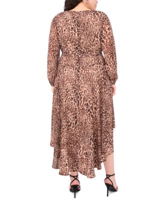 Plus Size Animal-Print V-Neck Tie Waist Maxi Dress