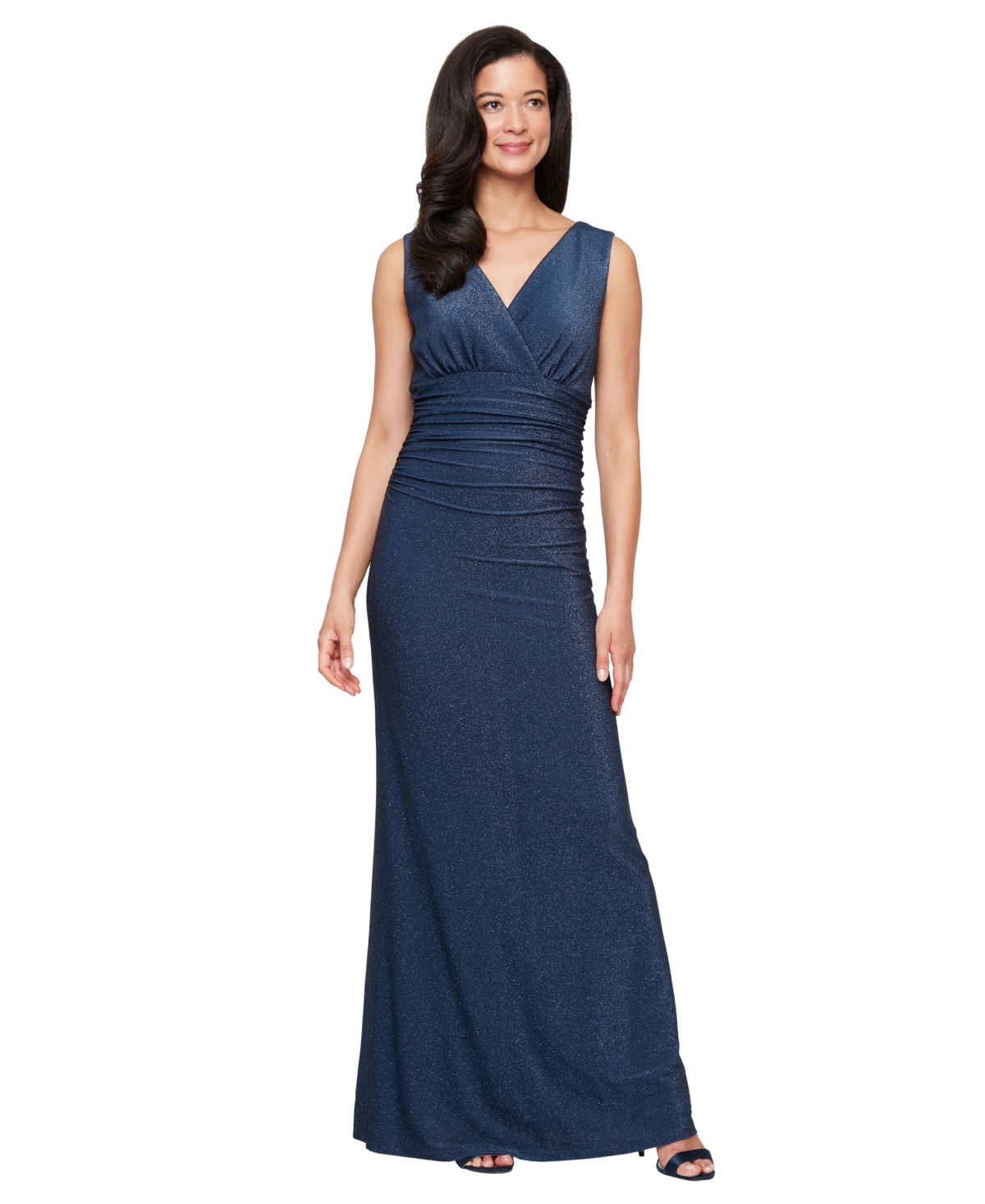 Sl Fashions Metallic Sleeveless Dress & Jacket Set In Blue