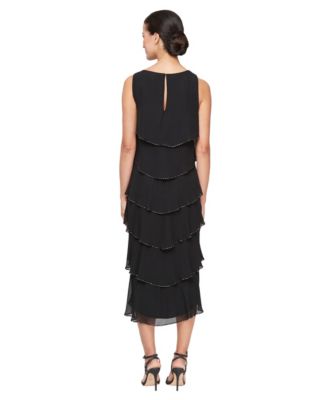 Women's Boat Neckline Tiered Beads Midi Dress